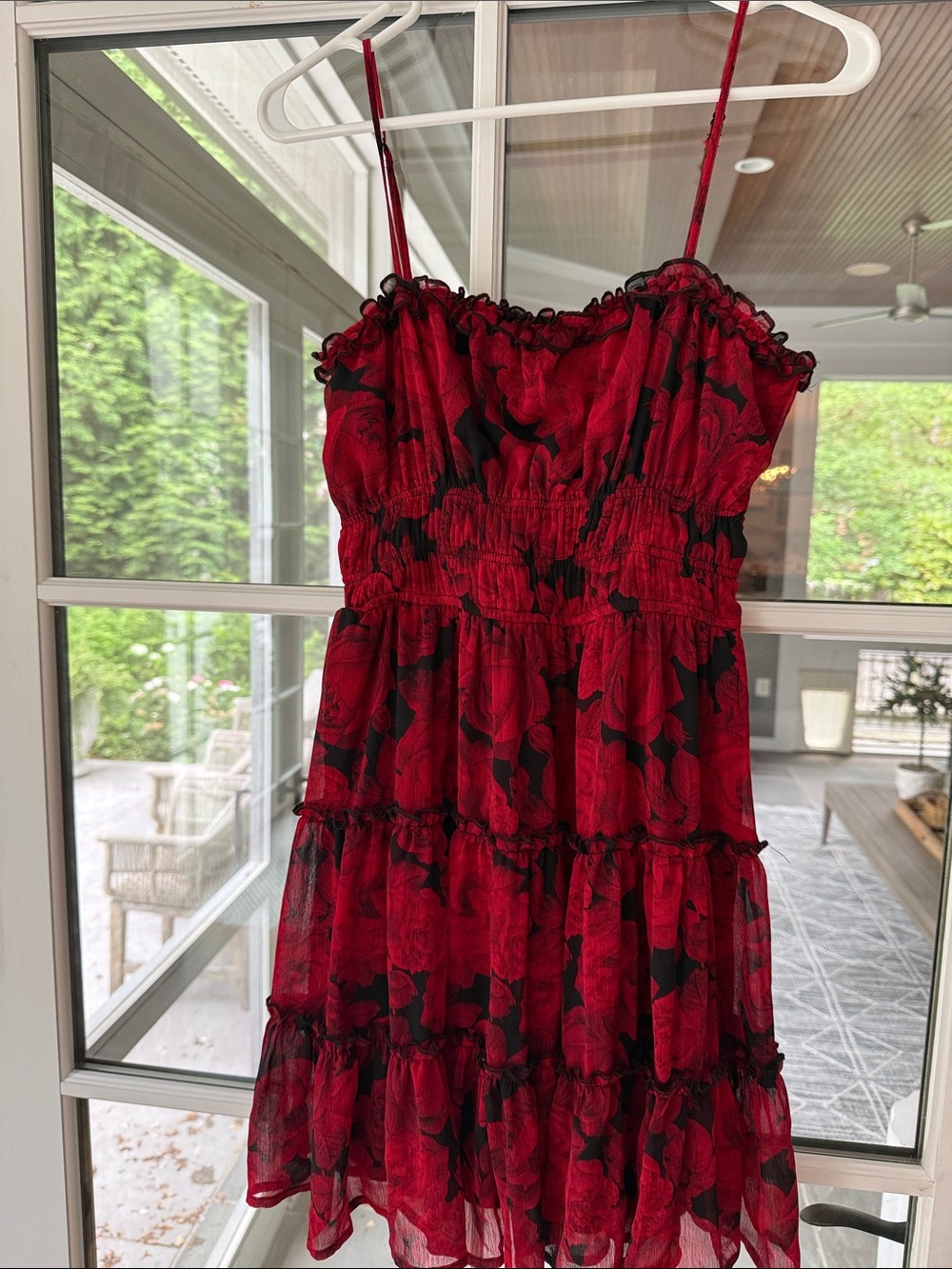 Red Floral Tiered Spaghetti-Strap Dress - Women's